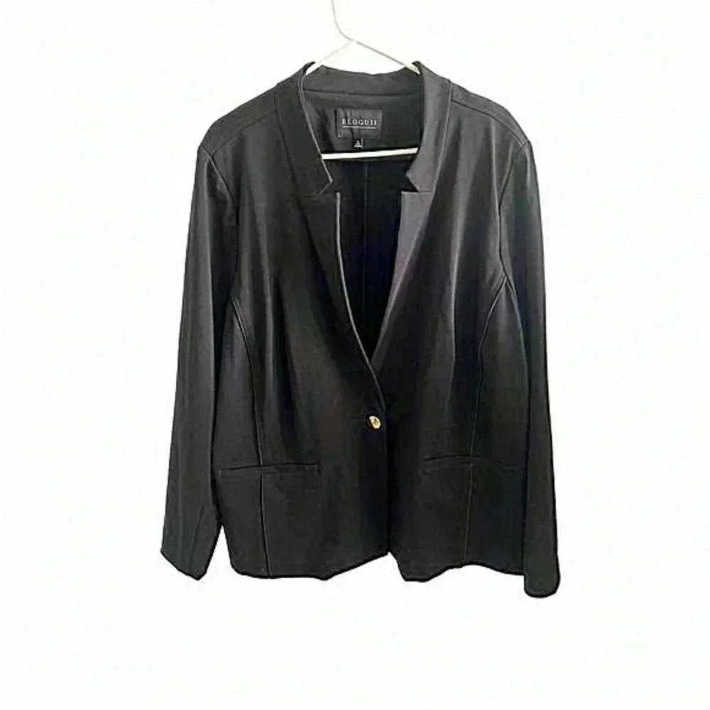 Eloquii Womens Collared Long Sleeve One Button Blazer Jacket Black Size 26‎